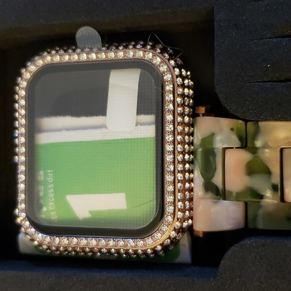 NewWays Faux Mother of Pearl Camo Link Bracelet Rose Gold & Rhinestone Case - Picture 4 of 8